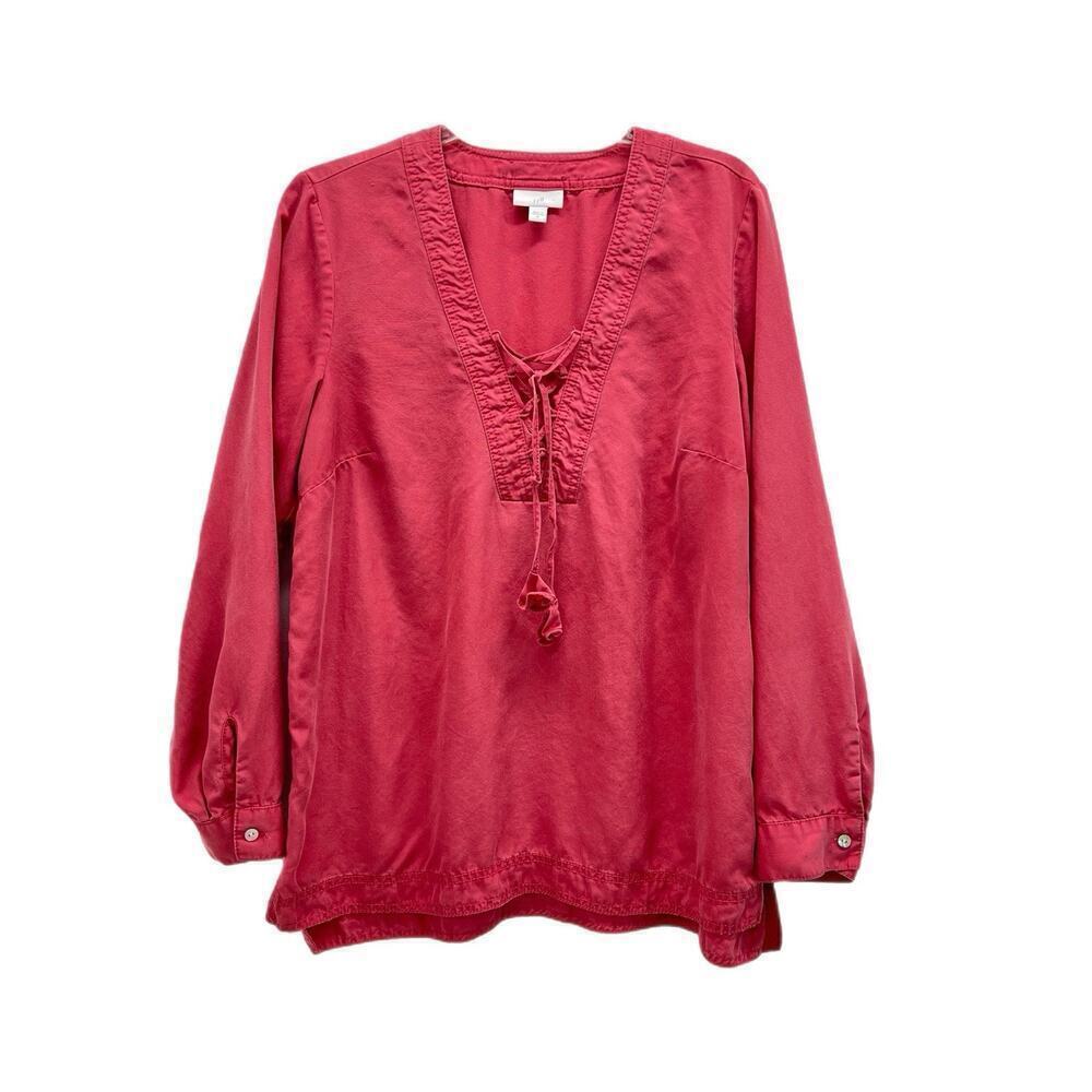J JIll Womens Tencel Lyocell Soft Tunic Top M Crisscross Tassels Orange